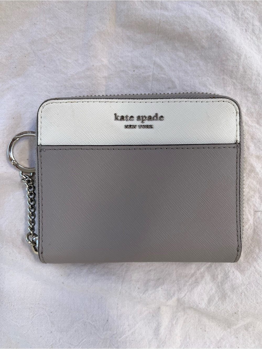 Kate Spade Cameron Small Slim Continental Zip Around Wallet Grey White